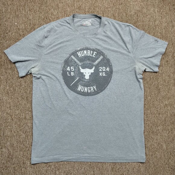 UNDER ARMOUR PROJECT ROCK T-Shirt Men's L Gray Humble Hungry Weight Graphic - Picture 1 of 10